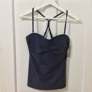 Athleta Bandeau Tankini Navy Blue 34D/DD NWT